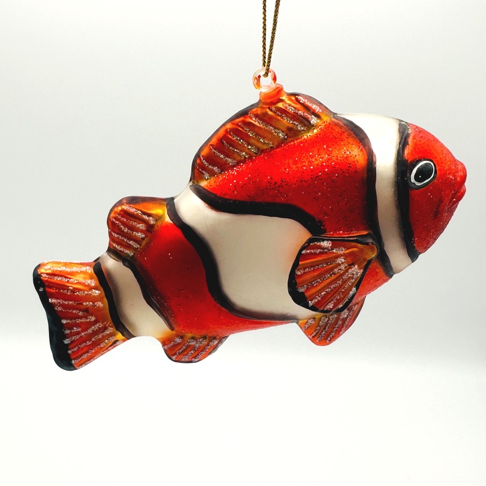 Clownfish Glass Ornament Orange Glitter Tropical Fish Decor Holiday Christmas